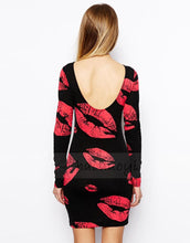 Lip Print Backless O-Neck Dress Full Sleeve Mini Bodycon Slim XXL Casual Dresses Summer New Fashion Dresses Fall Women