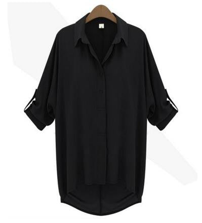 Long Loose Oversized Women Chiffon Button Up Shirt 2016 Women Casual Green Black White 3 Color Fashion Sale Cheap