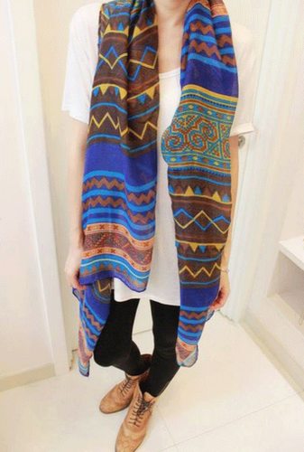 Long Scarf Shawl Ethnic Striped Colored Long Voile Oversized Scarf Large Big Red Blue 2 Color Boho Bohemian Scarf Spring Summer