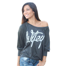 Long Sleeve Shirt Women Wifey Letter Tee Shirt Grey Blouse One Shoulder Off Big Size Loose Tops Back Slit Fashion Cotton Casual