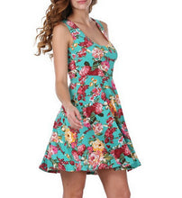 Low Cut Flower Floral Print Tank Sundress High Waist Summer Casual Print Dress Skater Sun Loose Dress 2016