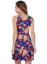 Low Cut Flower Floral Print Tank Sundress High Waist Summer Casual Print Dress Skater Sun Loose Dress 2016
