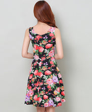 Low Cut Flower Floral Print Tank Sundress High Waist Summer Casual Print Dress Skater Sun Loose Dress 2016
