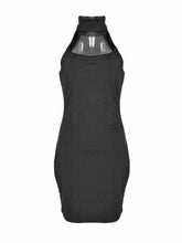 Low Cut Halter Collared Back Zipper Mini Bodycon Bandage Black Sexy Club Dress Summer 2016 Night Club Wear Cut Out Turtleneck
