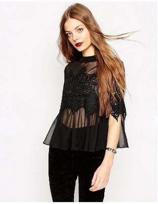 Mesh Embroidery See Through Ruched Sexy Hollow Out Crochet Summer Casual Women Loose New Arrival Women Blouses 2016 Blouse Top