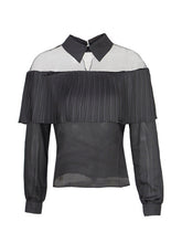 Mesh Ruffle Sheer Long Sleeve Turn Down Collar Fashion Black White Summer Office Lady Top Casual Women Shirt