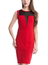 Mesh See Through Office Work Dress Sleeveless Back Zipper Midi Black Bodycon Sexy Red Dress Summer Dress 2016 Spring New Style
