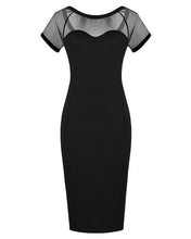 Mesh See Through Patchwork Black Knee Length Elegant Office Lady Work Dress 2016 Women Clothing Summer New Arrival Crepe
