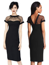 Mesh See Through Patchwork Black Knee Length Elegant Office Lady Work Dress 2016 Women Clothing Summer New Arrival Crepe