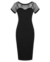 Mesh See Through Patchwork Black Knee Length Elegant Office Lady Work Dress 2016 Women Clothing Summer New Arrival Crepe