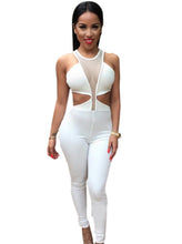Mesh See Through Sexy Side Cut Down Open Back High Waist Jumpsuit Sexy Club Party Romper Tight 2017 Summer Bodycon Playsuit