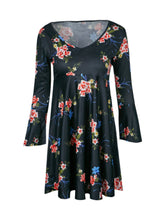 Mini Black Dress Flower print Loose Dress Casual bell sleeve Dresses For Women 2016 Summer New Arrivals 2016 Women Dresses