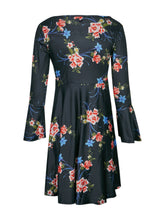 Mini Black Dress Flower print Loose Dress Casual bell sleeve Dresses For Women 2016 Summer New Arrivals 2016 Women Dresses
