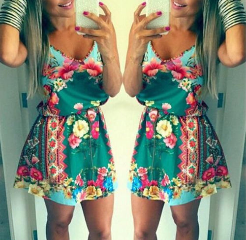 Mini Print Summer Dress Floral Casual Women Dress Vintage Boho Sexy Beach Dresses 2015 Slip Dress Vestidos Femininos