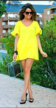 Mini Summer Style Women Dress Neon Sexy Summer Dress 2015 Casual Dresses Petal Sleeve Yellow 2015 Vestido Vestidos Dresses