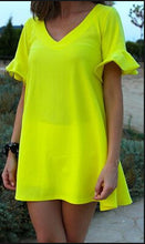 Mini Summer Style Women Dress Neon Sexy Summer Dress 2015 Casual Dresses Petal Sleeve Yellow 2015 Vestido Vestidos Dresses