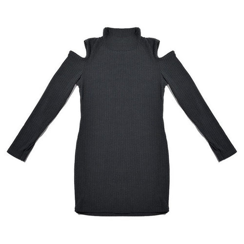 Mini Women Dress Knitted Long Sleeve Winter Dress Turtleneck Cut Out Casual Sweater Dress Sexy Club Robe Cotton Shirt Dresses