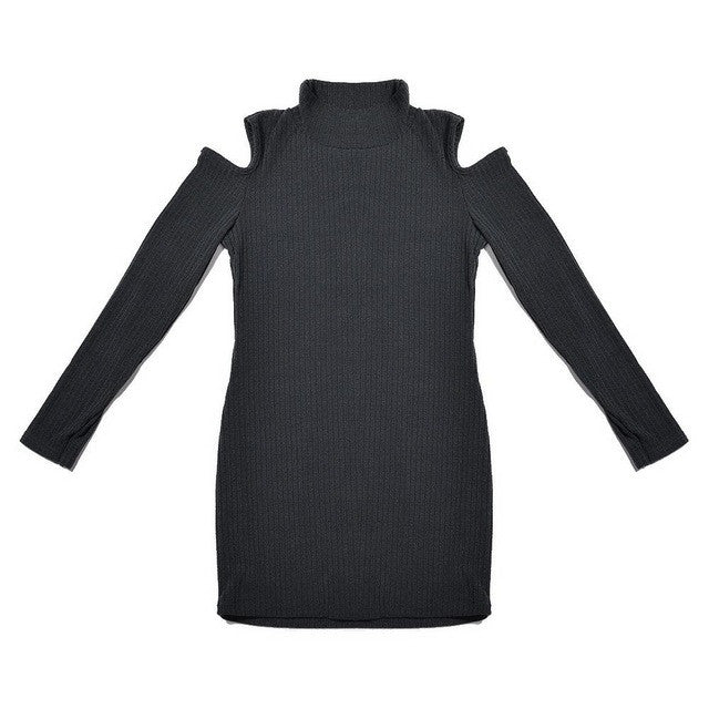 Mini Women Dress Knitted Long Sleeve Winter Dress Turtleneck Cut Out Casual Sweater Dress Sexy Club Robe Cotton Shirt Dresses