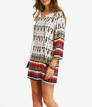 Mini print Summer Casual Three Quarter Sleeve tribal V-Neck dress Casual ethnic For Women 2016 New Arrival Fashion shift Dresses