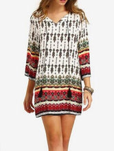 Mini print Summer Casual Three Quarter Sleeve tribal V-Neck dress Casual ethnic For Women 2016 New Arrival Fashion shift Dresses