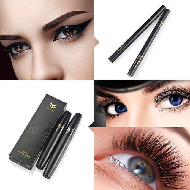 Most Popular High quality paste and the 3D fiber 2Pcs Makeup Liquid Eye Liner Pens Tool + Mascara + Waterproof 3D Eyelash Fiber