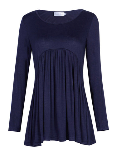Navy Blue Ruched Loose Shirt Ladies Long Top Women Tops And Blouses 2016 New Fashion Long Sleeve Womens Blouses For Autumn