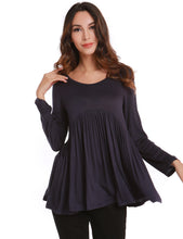 Navy Blue Ruched Loose Shirt Ladies Long Top Women Tops And Blouses 2016 New Fashion Long Sleeve Womens Blouses For Autumn