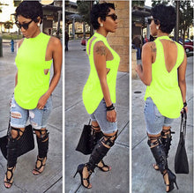 Neon Green Women Blouse Tank Red Side Tab Cutout Top Summer Style Fashion Women Blouse Open Back Top Women Sleeveless Tops