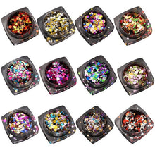 New 12PCS Hot Fashion Mixed Mini Round Thin Nail Art Glitter Paillette Nail Tip Bottle Gel Polish Decoration Manicure Tools