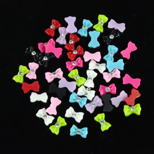 New 45pcs Mix Color Bow Tie Acrylic 3D Rhinestone Nail Art UV Gel Tips Just for you