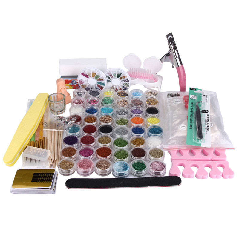 New 48 Pots Acrylic Nail Art False Finger Pump Clipper Brush Set kits Women Beauty 2016