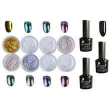 New Arrival 1 Set 8 Colors Nail Art Shinning Mirror Glitter Powder Chrome Pigment Black UV Gel Top Base Coat Anne