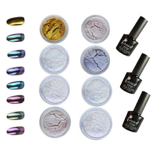 New Arrival 1 Set 8 Colors Nail Art Shinning Mirror Glitter Powder Chrome Pigment Black UV Gel Top Base Coat Anne