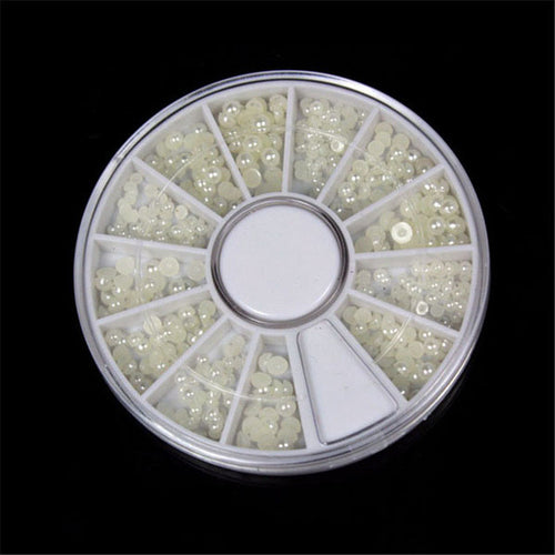 New Arrivals 1200pcs Nail Art White Pearl Beads Decoration sizes 3/2/1.5 mm with Wheel Suitable for salon use or home use Anne