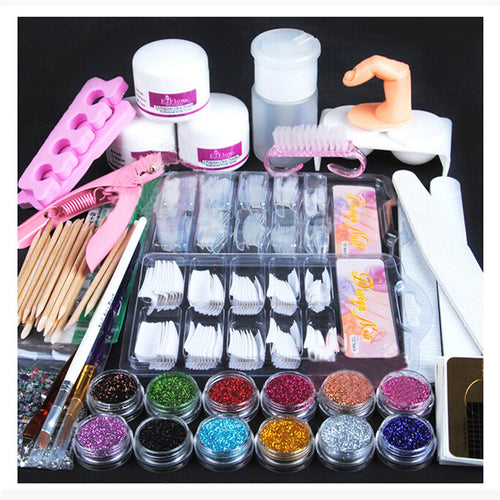 New Nail Set 2016 Acrylic Powder Glitter Nail Brush False Finger Pump Nail Art Tools Kit Freeshipping Hot