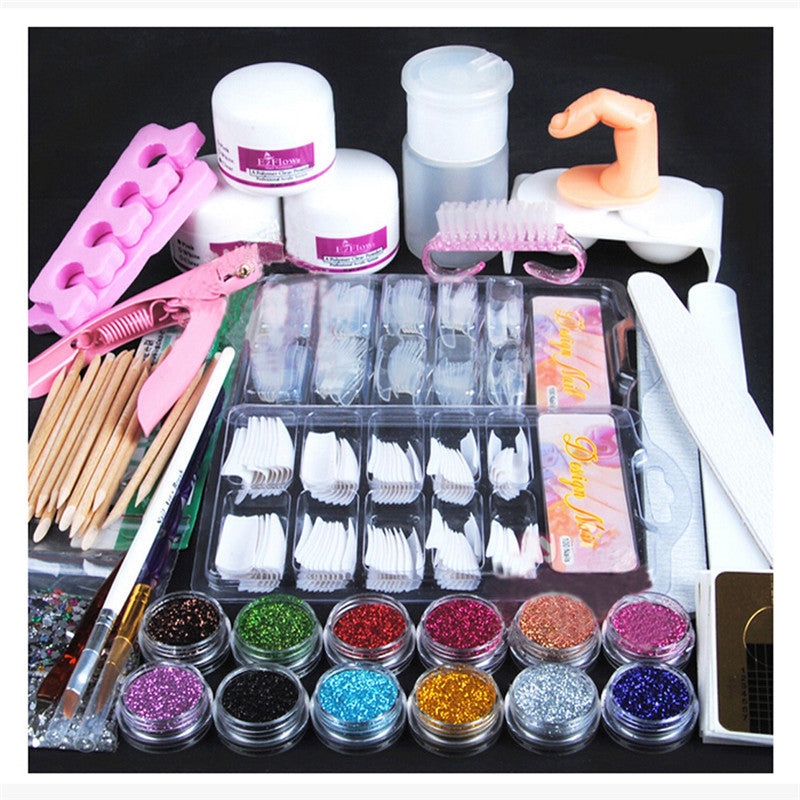 New Nail Set 2016 Acrylic Powder Glitter Nail Brush False Finger Pump Nail Art Tools Kit Freeshipping Hot
