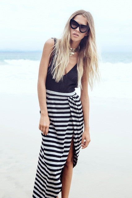 New Sexy Backless Summer Dress V Neck Split Women Dress Slip Beach Dresses Women Clothing Vestido Vestidos Striped Robe