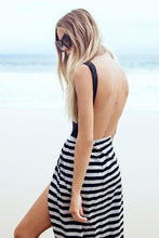 New Sexy Backless Summer Dress V Neck Split Women Dress Slip Beach Dresses Women Clothing Vestido Vestidos Striped Robe