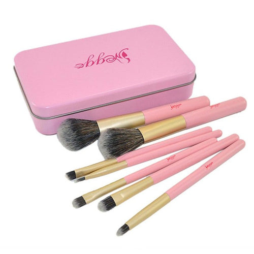 New Top Fashion 14cm 7PCS Pink Tin Box Makeup Brush Set Makeup Brush Cosmetic Tools Beauty Brushes Anne