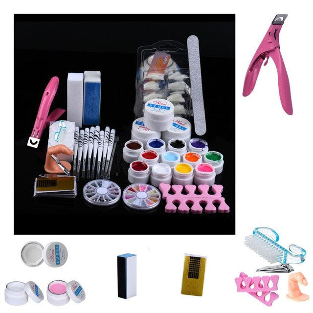 New Top Fashion 20 in 1 Combo Set Professional DIY UV Gel Nail Art Kit Brush Buffer Tool Nail Tips Glue Acrylic Set 2017 Anne