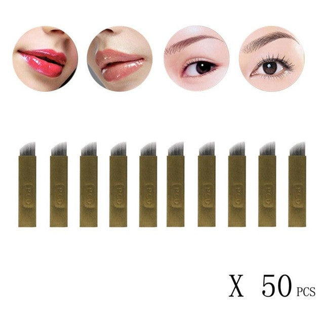 New Top Fashion Approx 20mm 50Pcs 14Pins Permanent Makeup Eyebrow Tattoo Blades Microblading Needles Anne