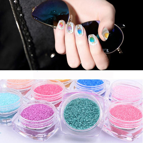 New fashion high quality 12 Colors Flash Sandstone Micro Crystal Candy Nail Art Corallite Nail Decoration 100% New Anne