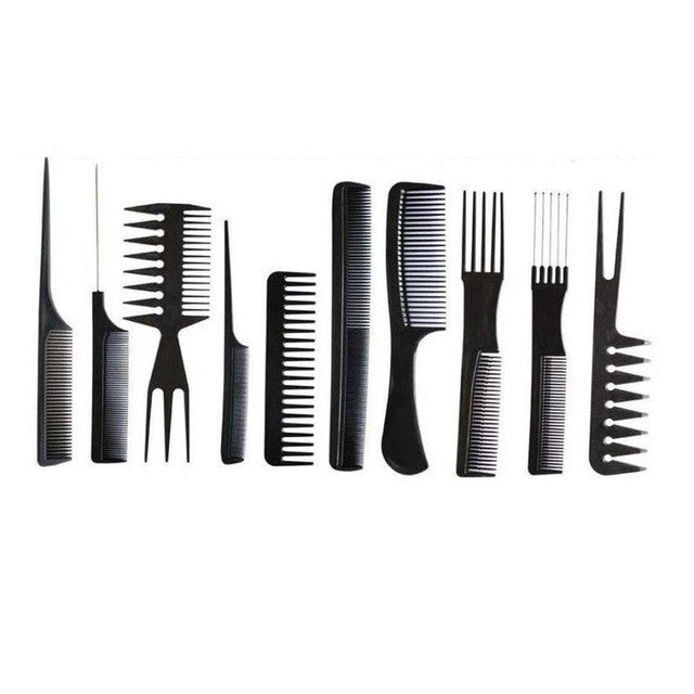 New style 10Pcs Black Pro Salon Hair Styling Hairdressing Plastic Barbers Brush Combs Set ABS Material 2017 Anne