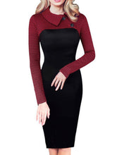 Notched Collar Button Full Sleeve Dress Plaid Pencil Knee-Length Elegant Fashion Office Skinny Dress 2016 Women Autumn Dresses