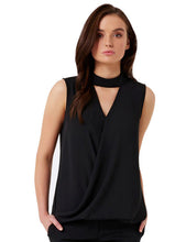 O-Neck Black Choker Top V Hollow Out Wrap Shirt Sleeveless Elegant Women Chiffon Shirt