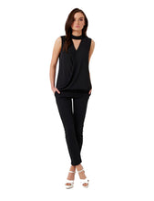 O-Neck Black Choker Top V Hollow Out Wrap Shirt Sleeveless Elegant Women Chiffon Shirt