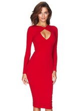 O-Neck Full Sleeve Knee Length Dress Red Sexy Black Slim Bodycon Dress 2016 Women Skinny White Autumn Elegant Party Dresses