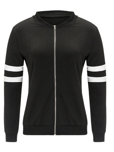 O-Neck Full Sleeve Patchwork Zipper Jackets Silm Black White Cotton Women Jacket Autumn Skinny Women 2016 Casual Jacket Tops
