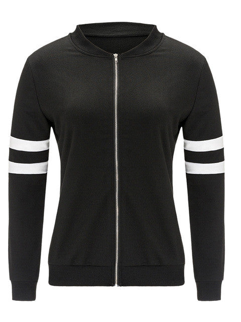 O-Neck Full Sleeve Patchwork Zipper Jackets Silm Black White Cotton Women Jacket Autumn Skinny Women 2016 Casual Jacket Tops