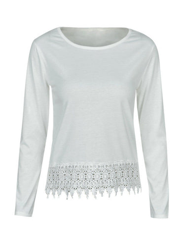 O-Neck Lace White Loose Crop Top Blouse Casual Fashion Tops Full sleeve New Arrival Summer Blouse 2016 Summer Women Casual tops